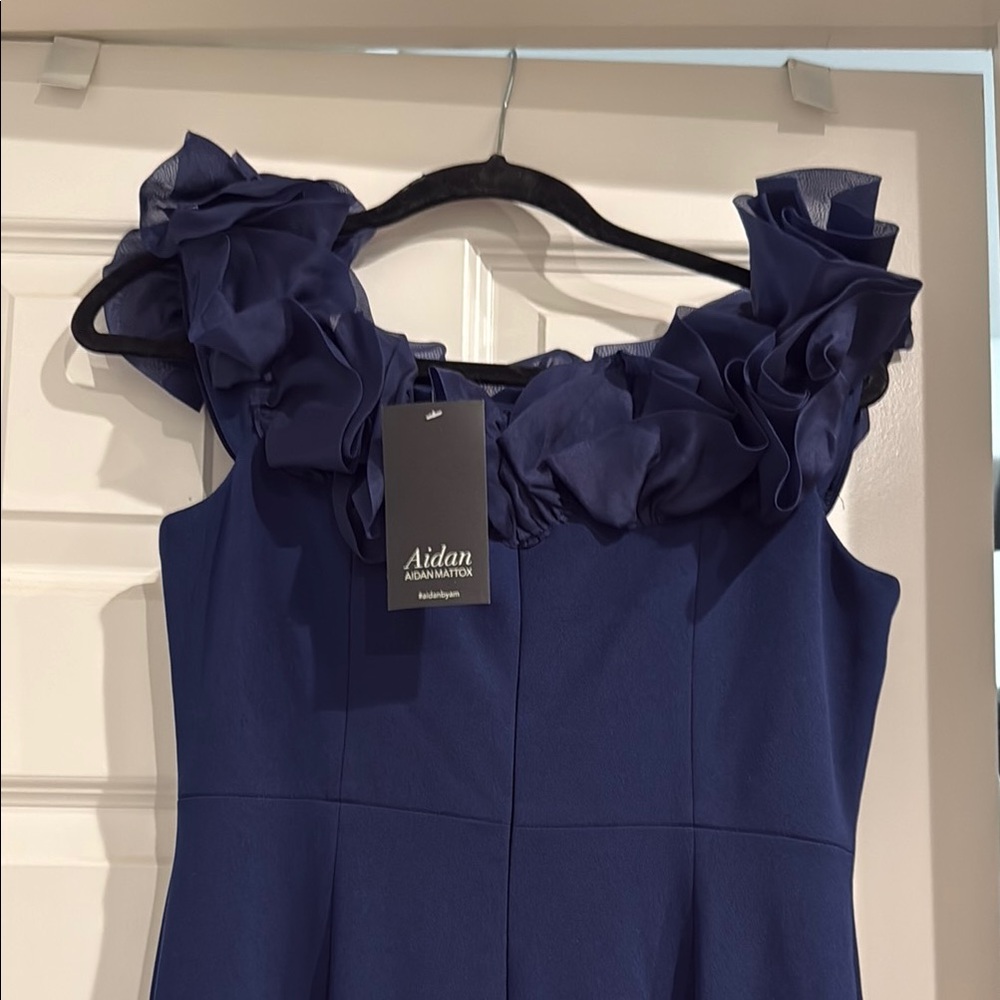 Aidan Mattox Navy Blue Ruffle Dress
